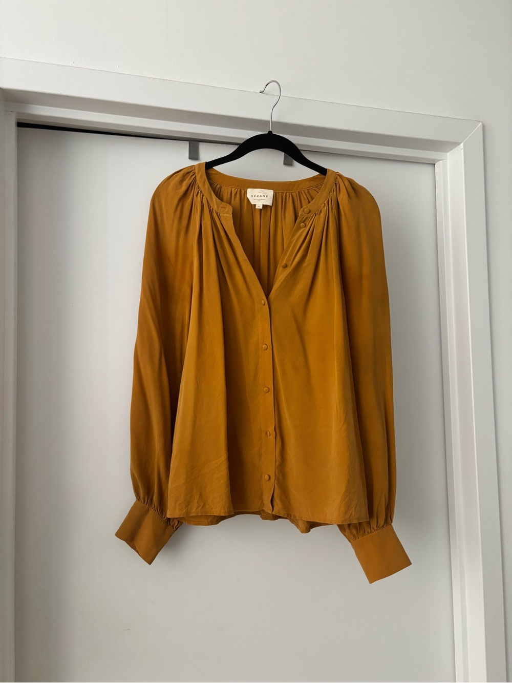 Sezane Mustard Button-Front Blouse